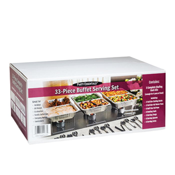 33pc Party Kit - Chafing Racks, Foil Pans, Heating Fuels, Tongs, Spoons, Forks