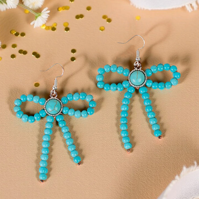 93426 - Squash Blossom Bow Earrings - Turquoise & Silver