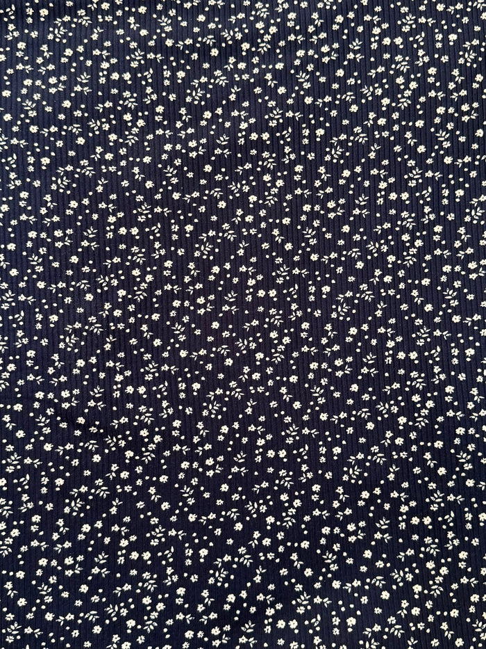 Little Wildflowers Navy Blue Ribbed - Limited Vault Fabric