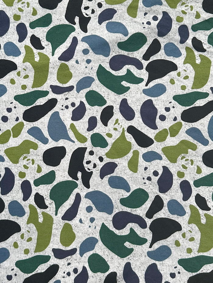 Abstract green/blue/black blobs on gray - Limited Vault Fabric