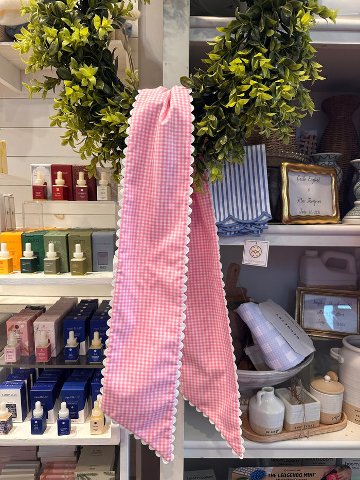 Customizable Wreath Sash-Pink Gingham/White Scalloped Trim