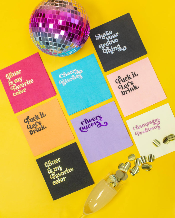 Fuck It Lets Drink Pink Funny Text Foil Cocktail Napkin