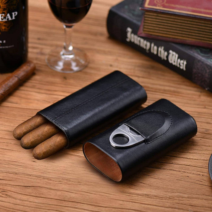 Genuine Leather Cigar Case: Black