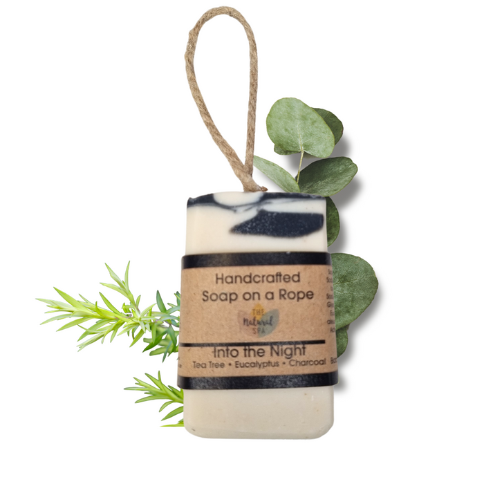 into the night soap bar, cold pressed, vegan, plastic-free, solid soap, soap on a rope