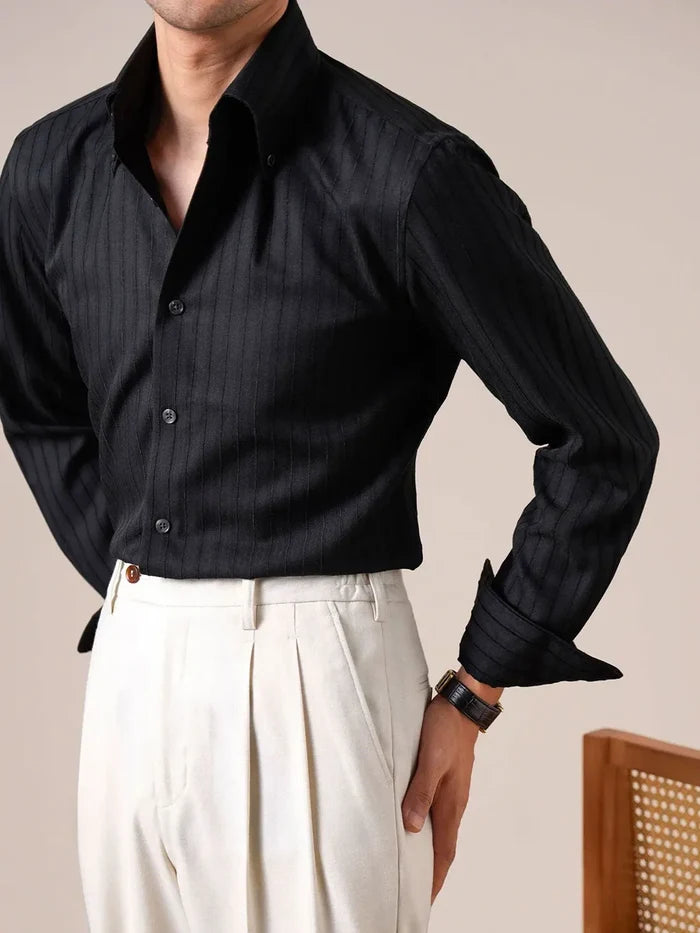 Italian Vega Embossed Striped Linen Shirt - 017