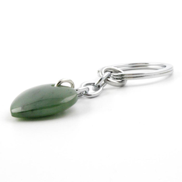 Green heart shaped keychain charm on a silver ring
