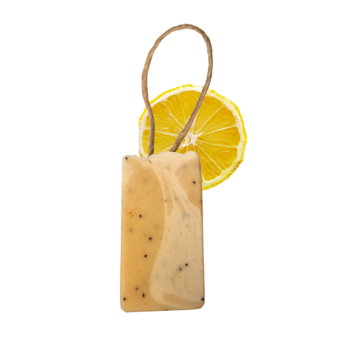 lemon sorbet soap bar, cold pressed, solid soap, plastic-free, vegan, soap on a rope
