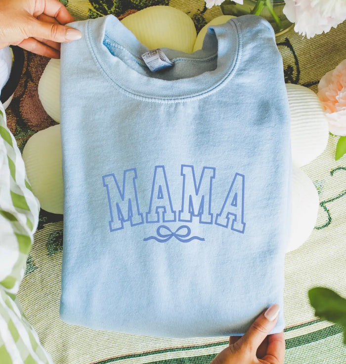 Mama Embroidered Crewneck- Blue