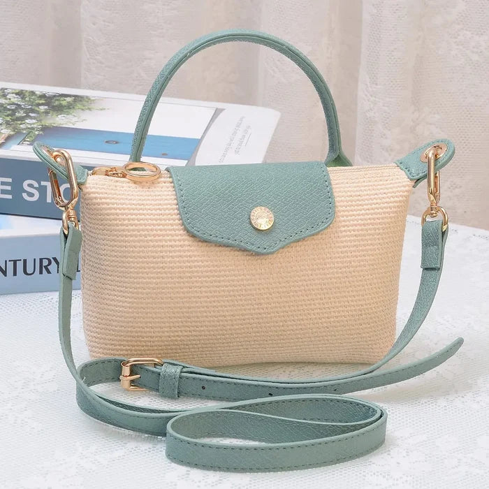 Sage Lacey Straw Look Woven Fabric Mini Crossbody Bag