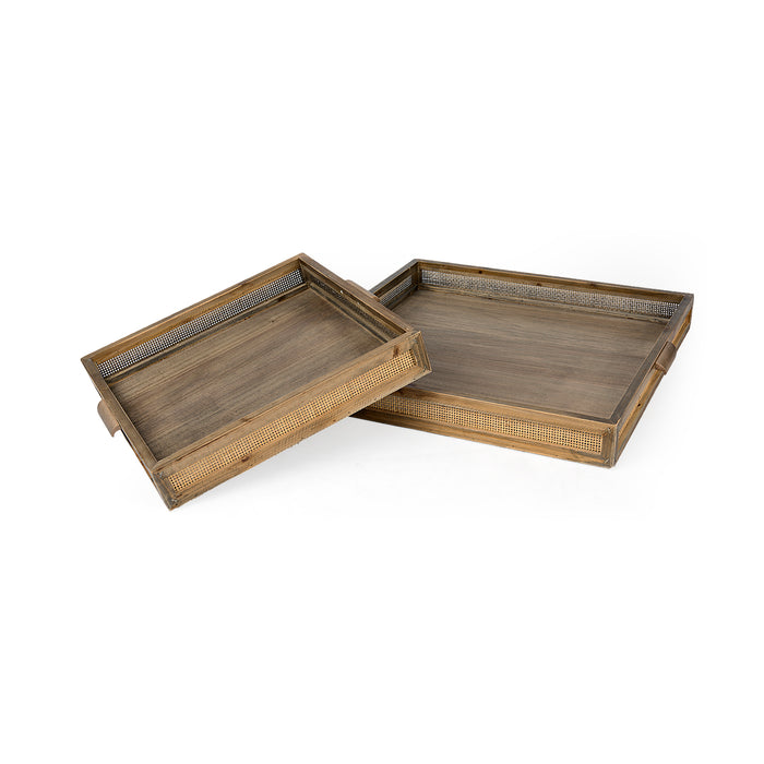 Sonny Brown Wood and Wicker Square Trays | 2 Sizes - Magnolia Lane co. Home + Garden + Gift