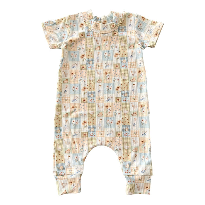 Sunflower Patchwork Ribbed Harem Romper