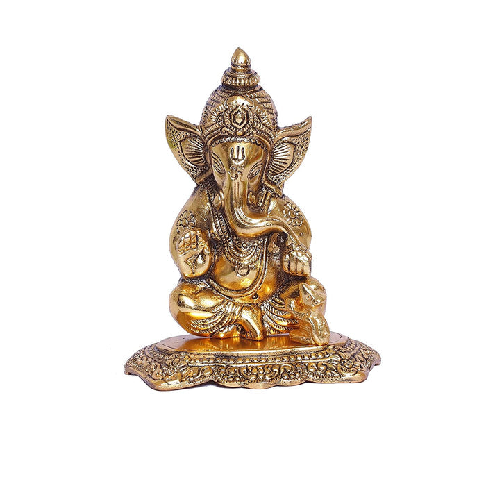 White Whale Metal Ganesha Statue, Religious Idol , Showpiece Figurines- Medium, Gold