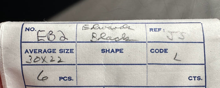 Product label for Edwards Jade oval cabochon 30x22mm showing code L and reference JS