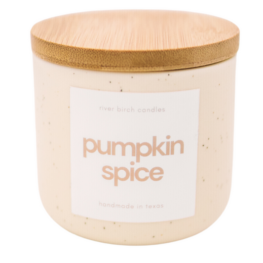 8oz Pumpkin Spice - Cream Ceramic with Wooden Lid Soy Candle