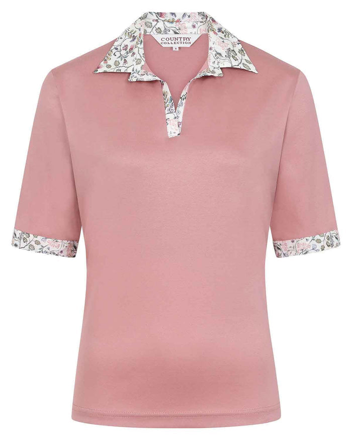 Angelica Cotton Trimmed Short Sleeve Polo Top - Image 2 - Country Collection
