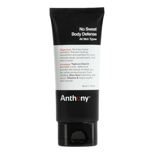 Anthony No Sweat Body Defense krem i svart tube med talkumfri formel for tørr og komfortabel hud