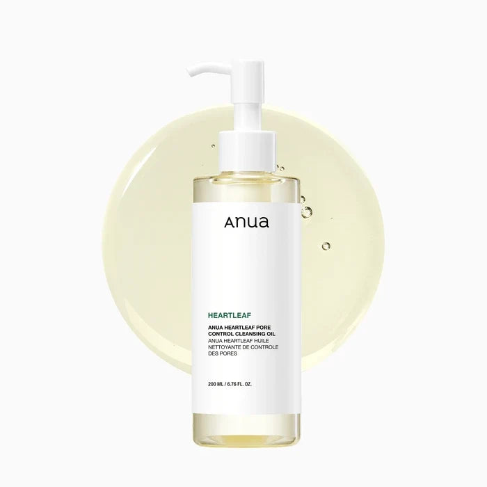 Anua Heartleaf pore control oil bottle with pump on a white background