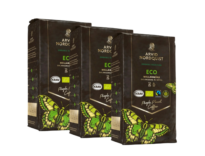 Arvid Nordquist Selection Eco Ground Coffee 3 × 450g (3 × 15.87 oz) – Organic KRAV & Fairtrade Certified Swedish Coffee