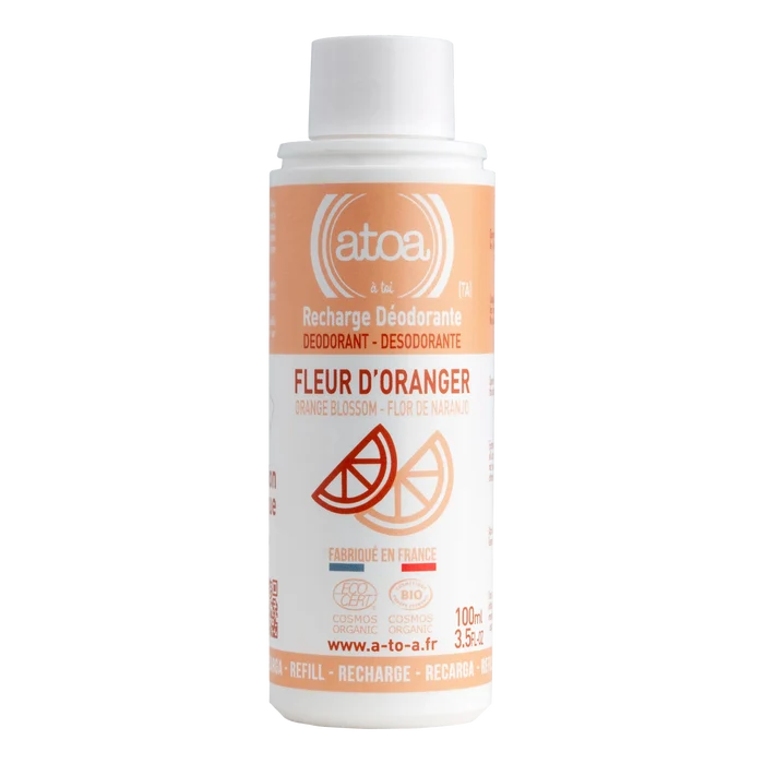 Atoa deodorant refill appelsinblomst 100ml i hvit flaske
