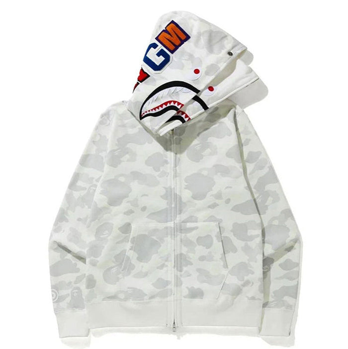 BAPE Glow Camo Shark Wide Full Zip Double Hoodies