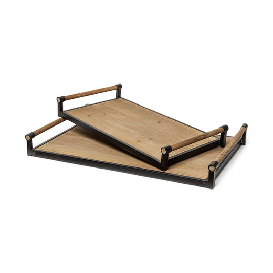 Benson Brown Wood Black Metal Trays | 2 Sizes - Magnolia Lane co. Home + Garden + Gift