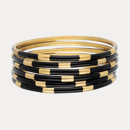 Black Veda Bangles - Set of 6 featuring exquisite enamel work in stunning colors.