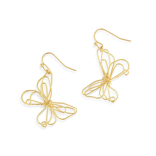 Butterfly Open Charm Gold Earrings - 29x22mm