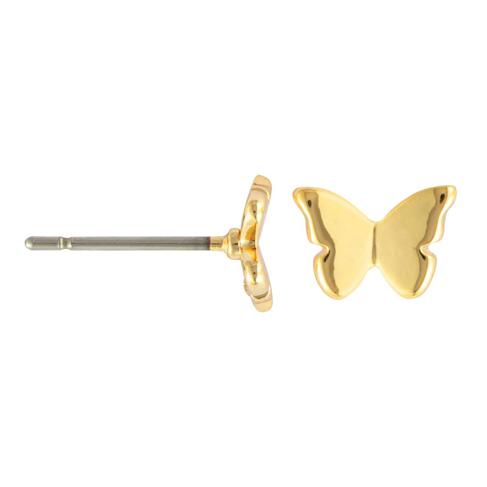 Butterfly Post Gold Earrings - 4.8x7mm
