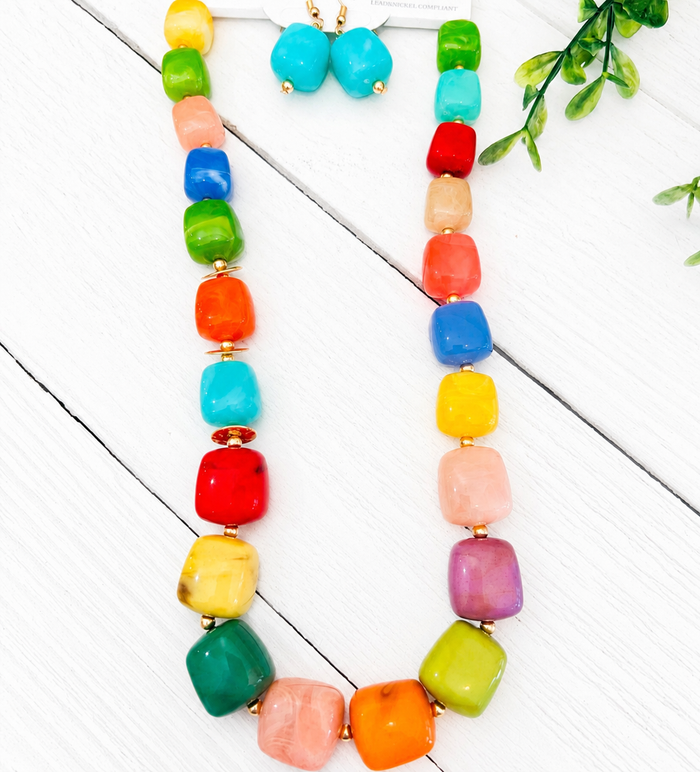 Candy Coast Chunky Bead Statement Necklace & Earrings