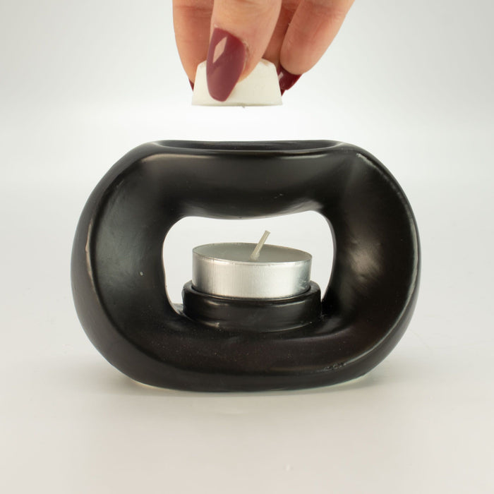 Ceramic Zen Oil Burner Oval Pebble Matt Black