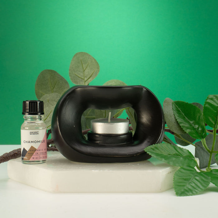 Ceramic Zen Oil Burner Oval Pebble Matt Black