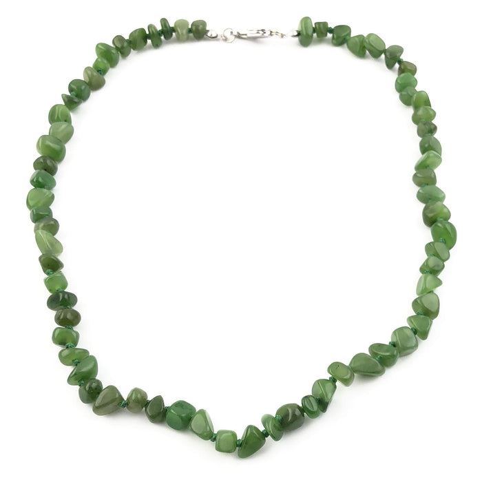 Green chip bead necklace with a silver clasp