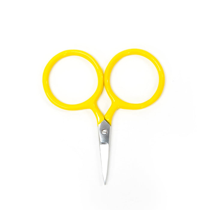 Yellow-handled scissors on a white background