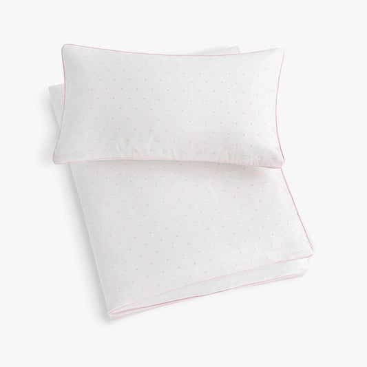 Toddler Duvet and Pillow Pink Polka Dot Folded