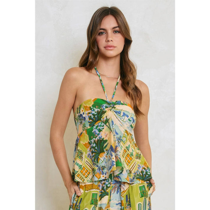 Conversational Halter Flared Top