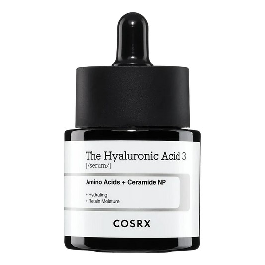 COSRX The Hyaluronic Acid 3 serum i svart glassflaske med hvit etikett