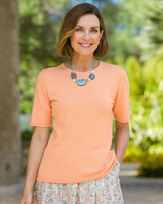 Cotton Scalloped Top - Papaya - Country Collection