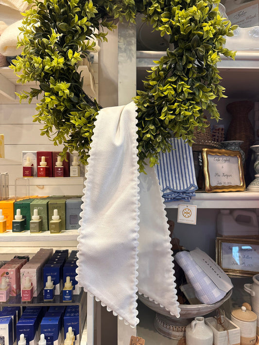 Customizable Wreath Sash-White/White Scalloped Trim