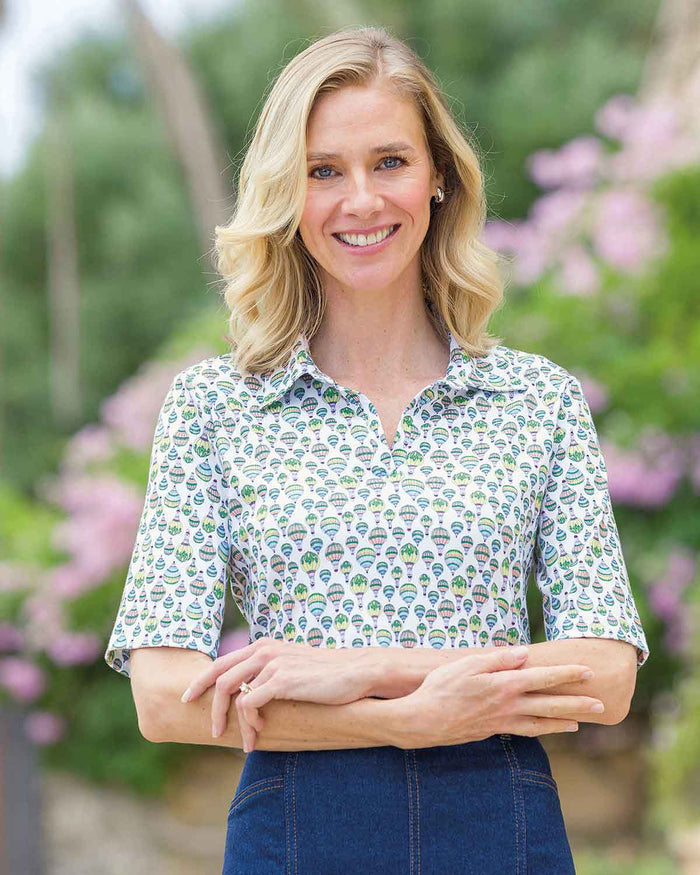 Dani Patterned Short Sleeved Cotton Polo Top - Country Collection