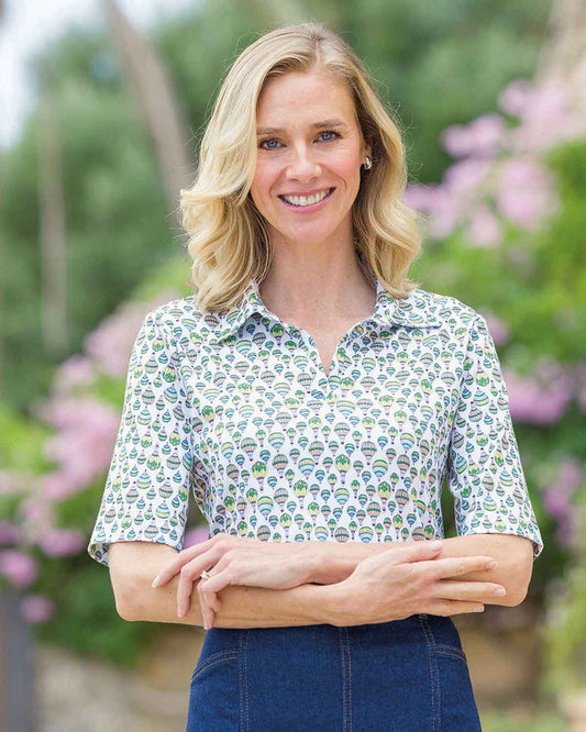 Dani Patterned Short Sleeved Cotton Polo Top - Country Collection