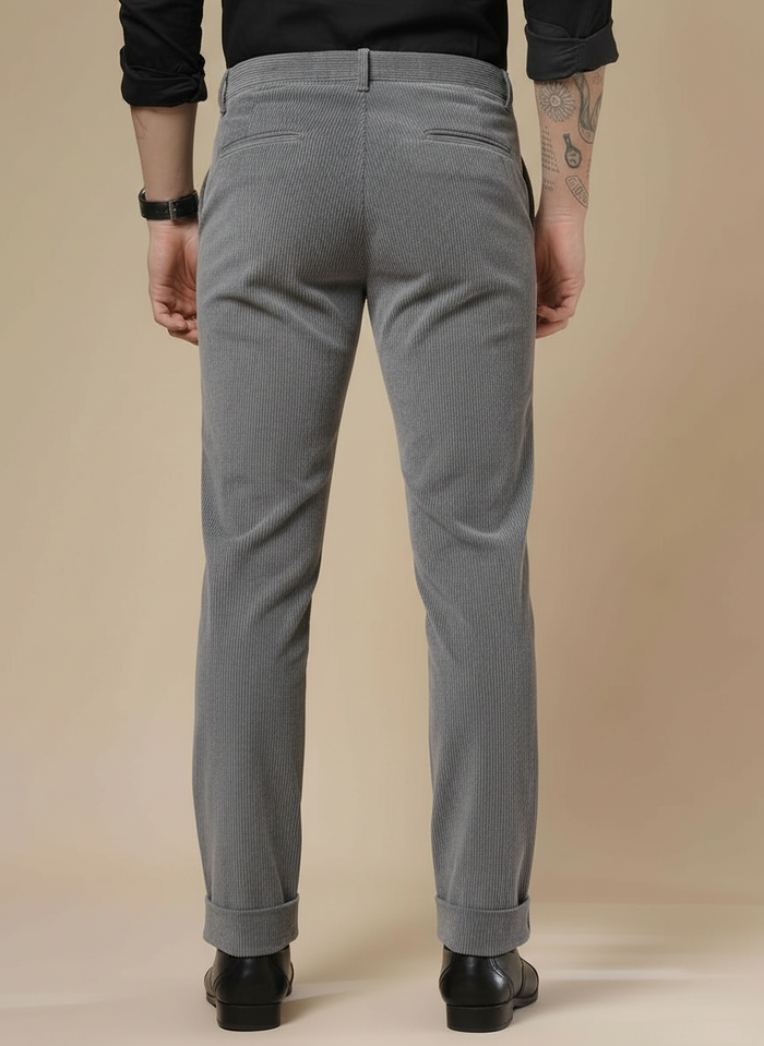 Dark Grey Corduroy Men Pleated Formal Pants | Boot Cut Fit by ITALIAN VEGA®