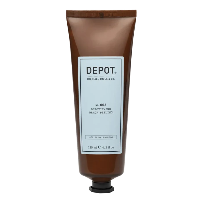 Depot No. 003 Detoxifying Black Peeling sjampo i svart tube med hvit etikett, 125 ml