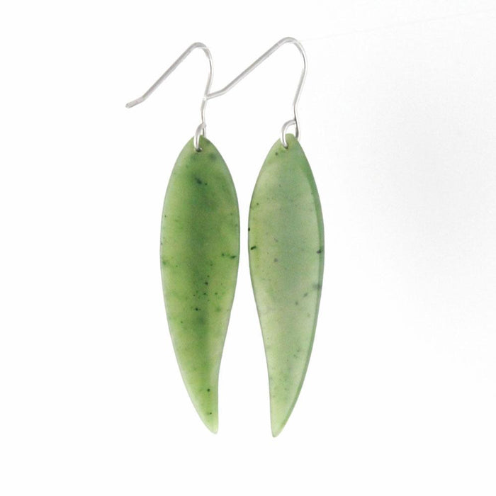 Leaf shaped green gemstone earrings with silver ear wires