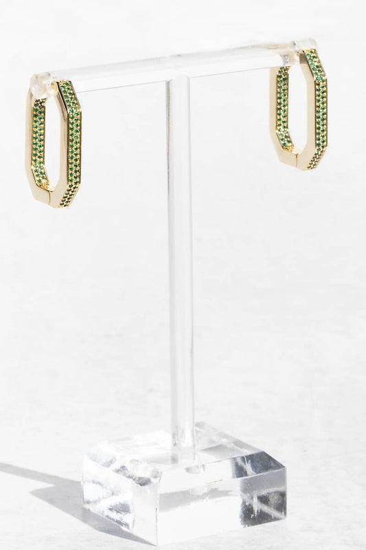 Earrings-Octavia Hoops Emerald Green + Gold