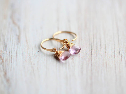 Earrings-Pink Amethyst Dangle Hugs