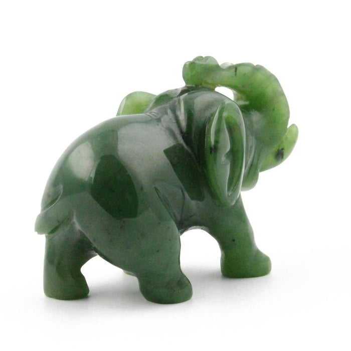 Green nephrite jade elephant with trunk raised