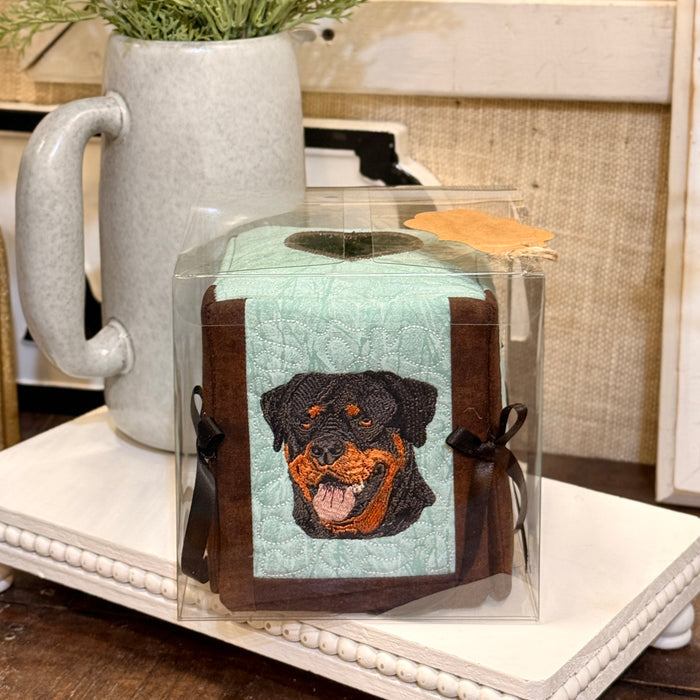 Embroidered Dog Tissue Box Cover