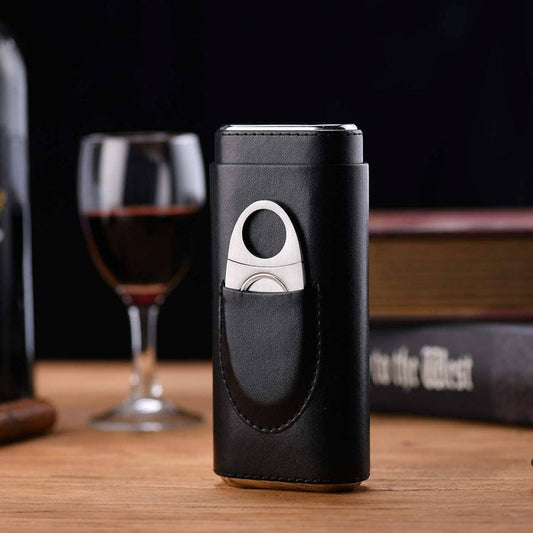 Genuine Leather Cigar Case: Black