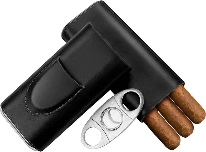 Genuine Leather Cigar Case: Black