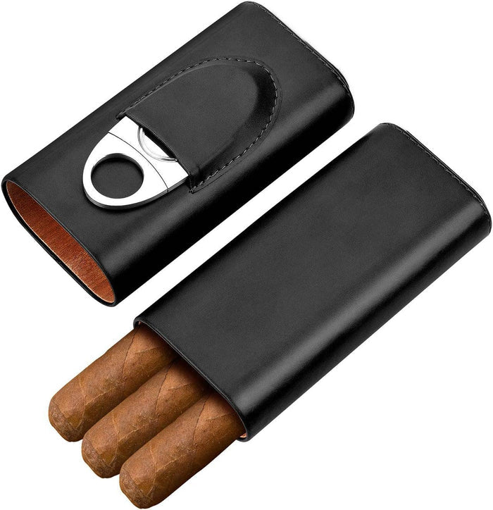 Genuine Leather Cigar Case: Black